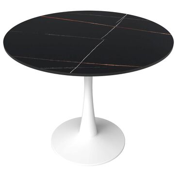 Leisuremod Bristol 35" Round Dining Table with Sintered Stone Top in White and Black - Table Only, , large