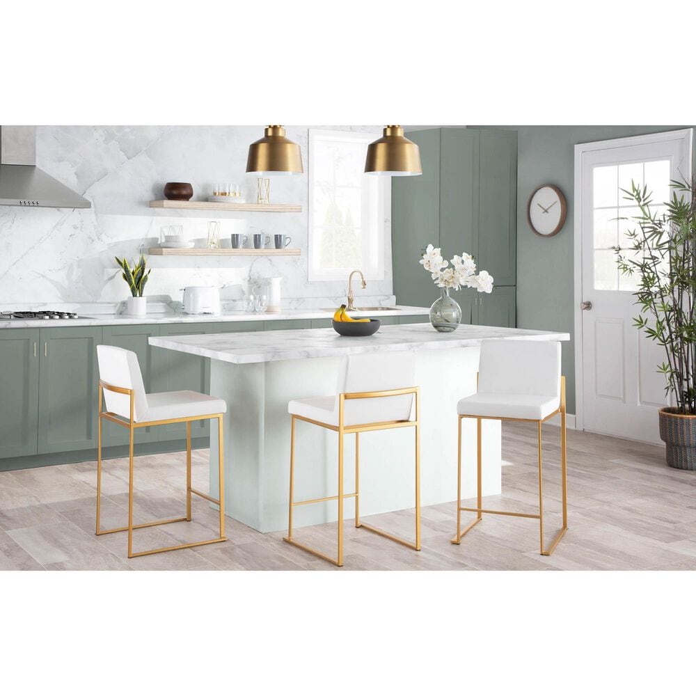 Lumisource Fuji High Back Counter Stool with White Velvet Cushion in Gold &#40;Set of 2&#41;, , large