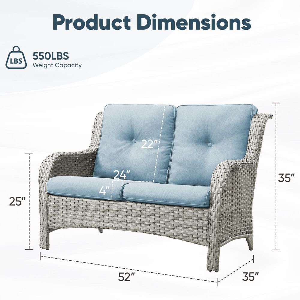 Sunwell Garden Patio Loveseat with Grayish White Frame in Blue, , large