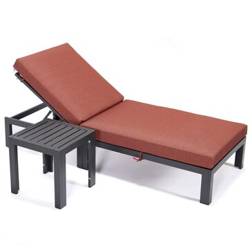 Leisuremod Chelsea 2-Piece Patio Chaise Lounge Chair Set with Orange Cushion in Black, , large