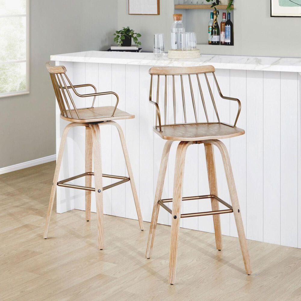 Lumisource Preston Swivel Barstool in Whitewashed and Antique Copper, , large