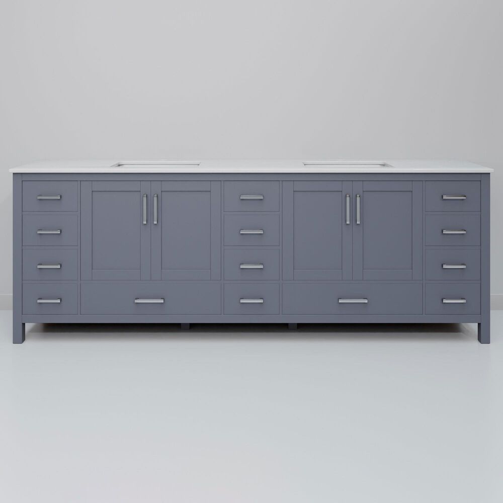 Lexora Home Jacques 84" Double Bathroom Vanity in Dark Grey with 2 cm White Quartz Top and Rectangular Sinks, , large
