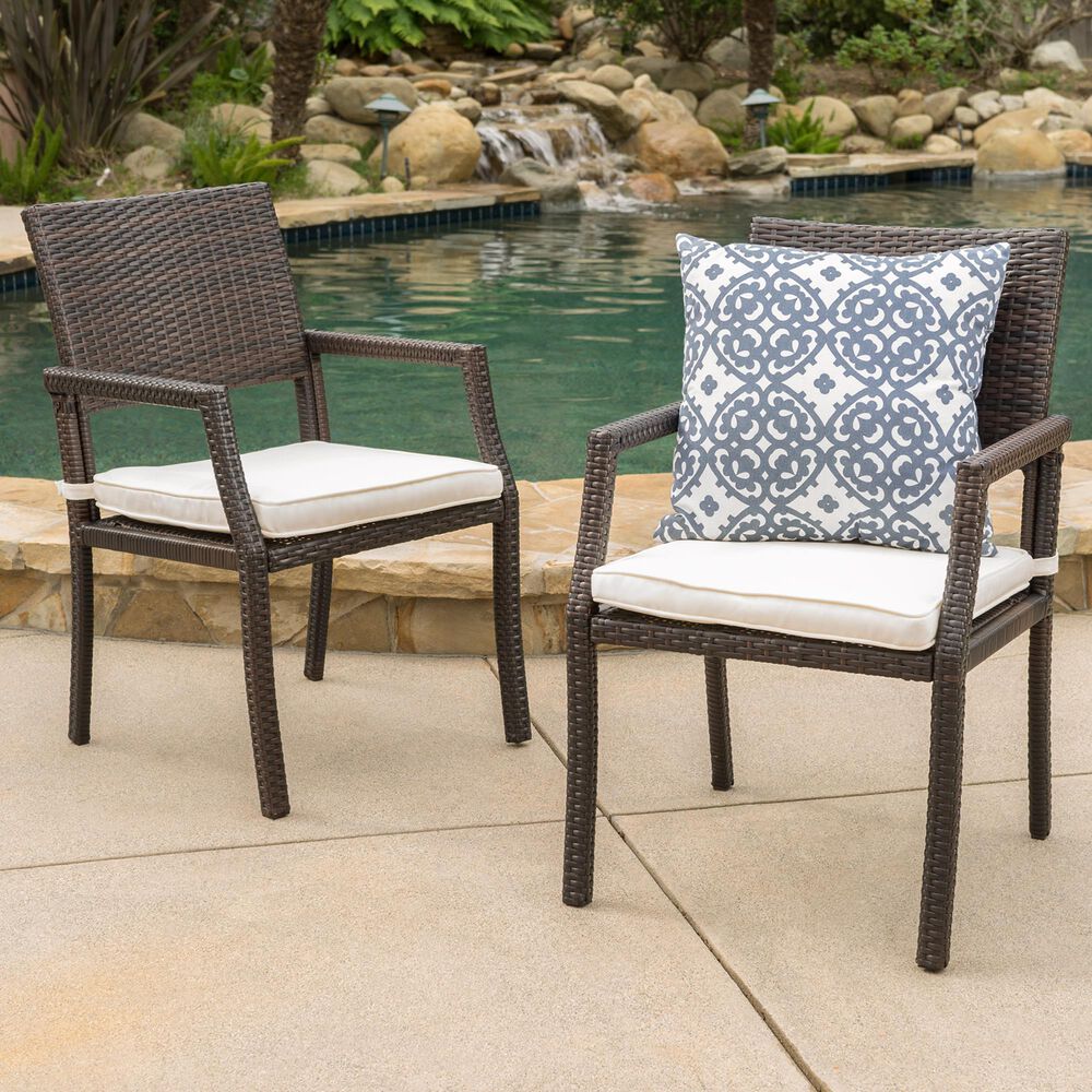 Hearth and Haven Rhode Island Rattan Dining Chair with White Cushion in Brown &#40;Set of 2&#41;, , large