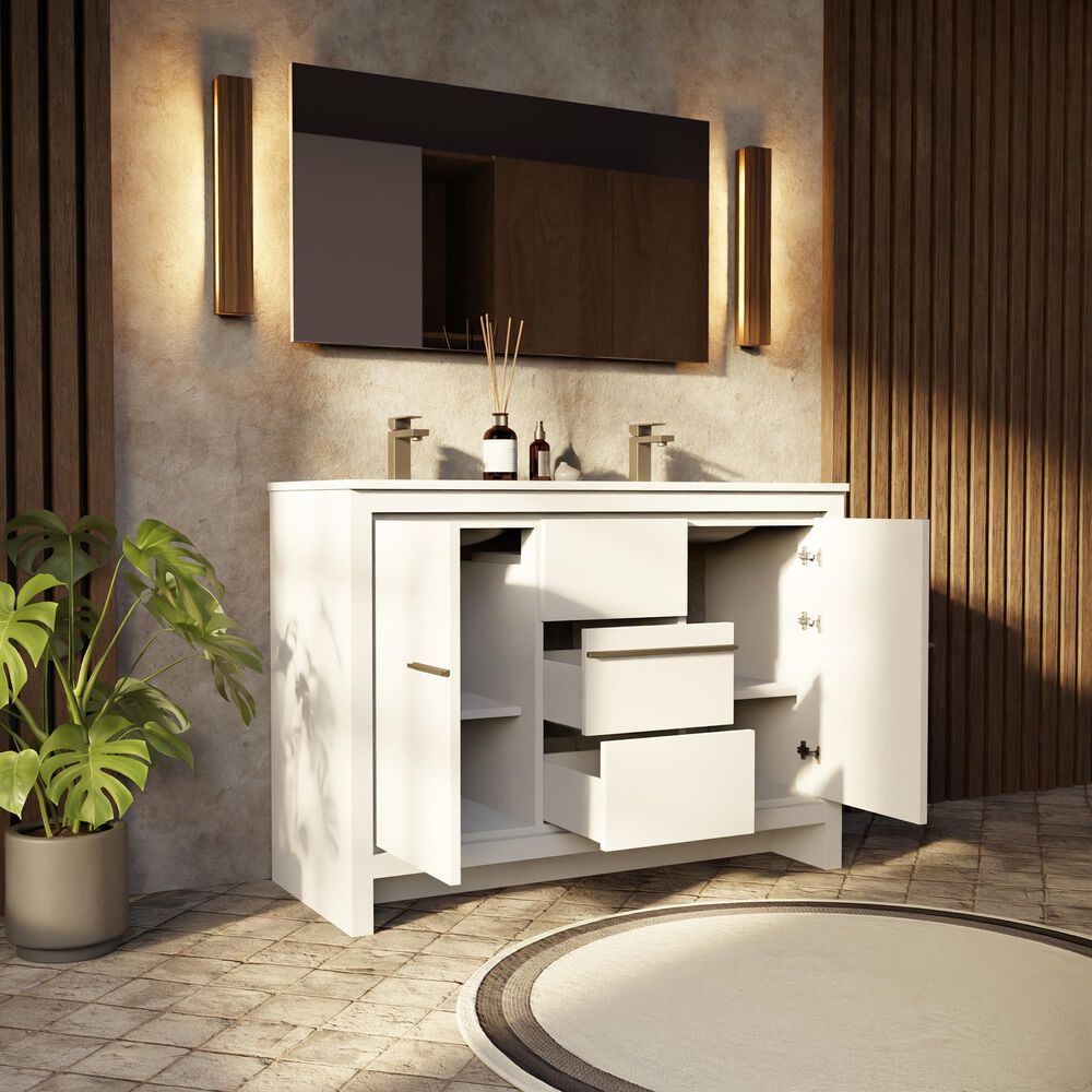 Lexora Home Lafarre 48" Double Bathroom Vanity in White with 2 cm White Cultured Marble Top and Rectangular Sinks, , large