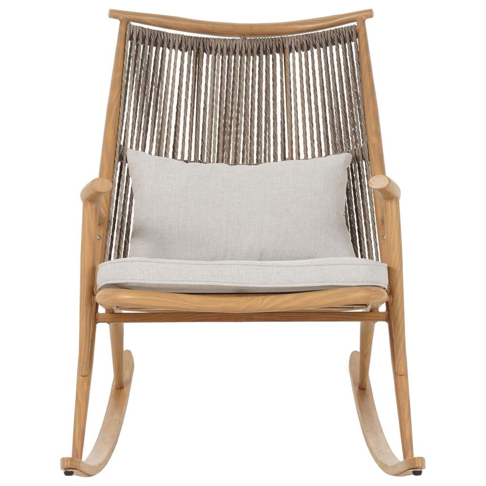Hearth and Haven Outdoor Rocking Chair with Woven Backrest and Cushions in Light Gray, , large