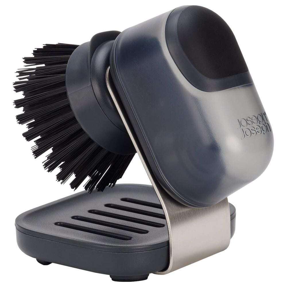 Joseph Joseph SinkTech Compact Soap Dispensing Washing Up Brush with Steel Stand in Clear and Black, , large