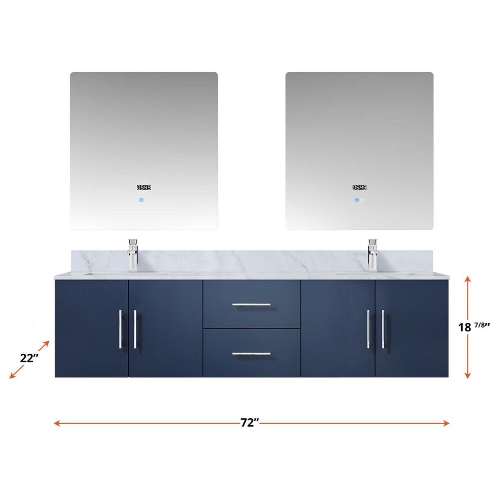 Lexora Home Geneva 72&quot; Double Bathroom Vanity in Navy Blue with 2 cm White Quartz Top and Rectangular Sinks, , large