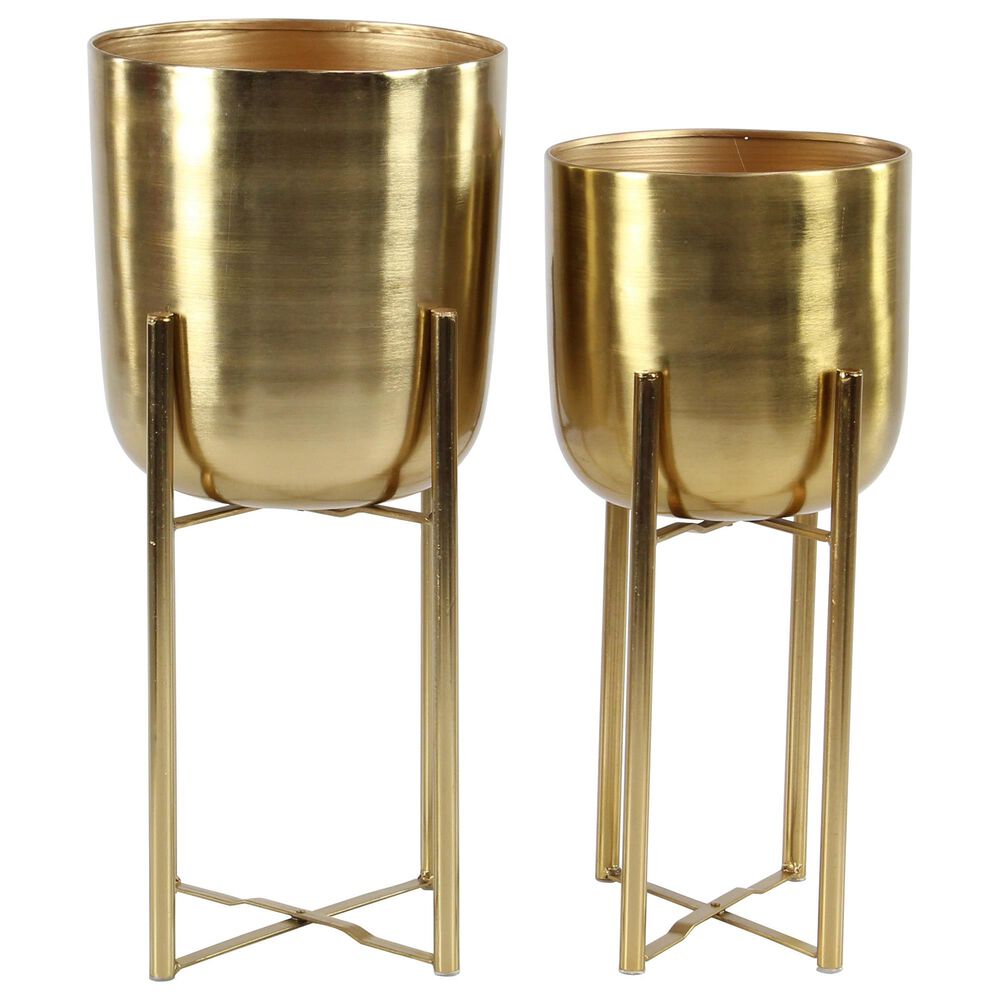 Maple and Jade Planters with Stand in Gold (Set of 2), , large