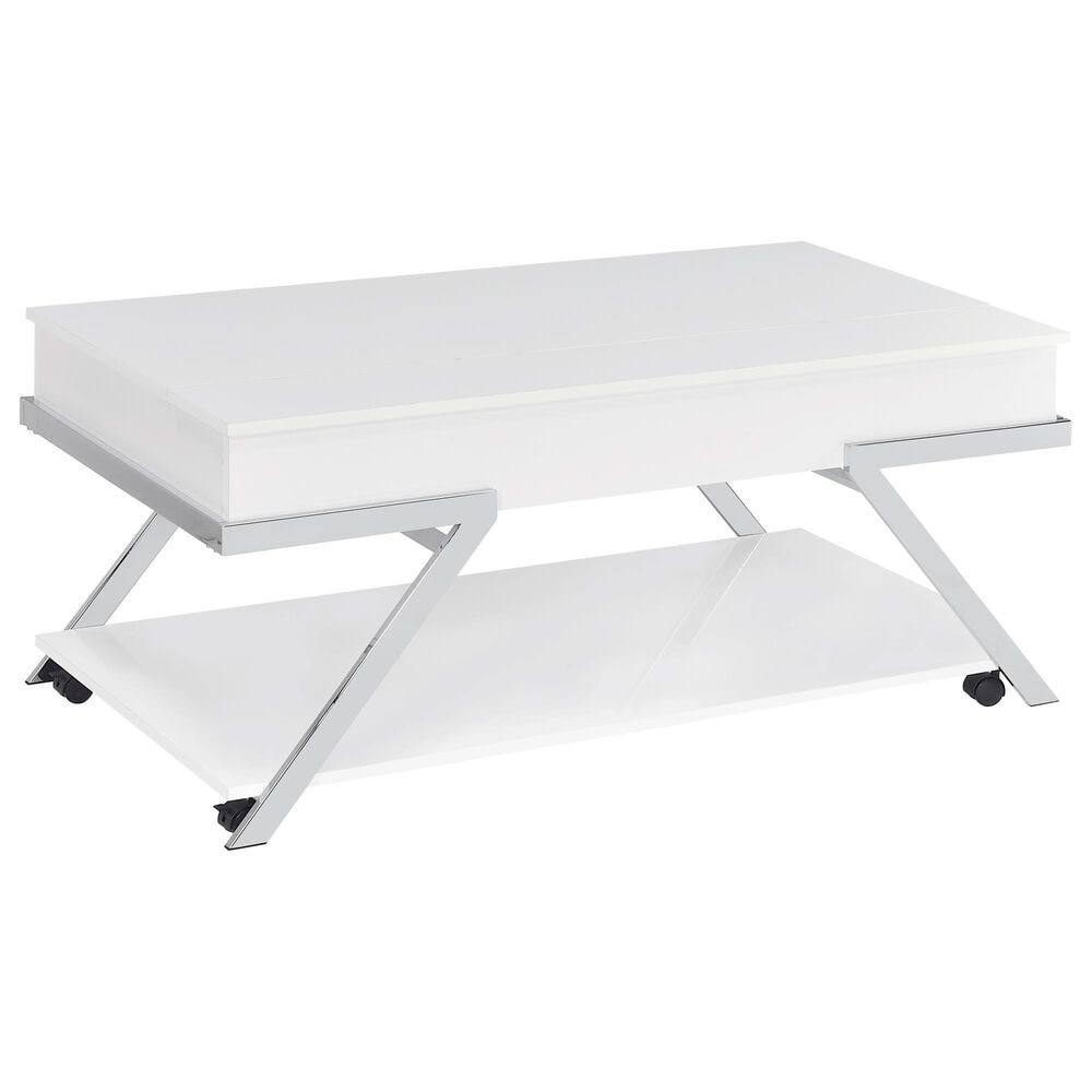 Steve Silver Furniture Zena Lift-Top Cocktail Table with Casters in White and Chrome, , large