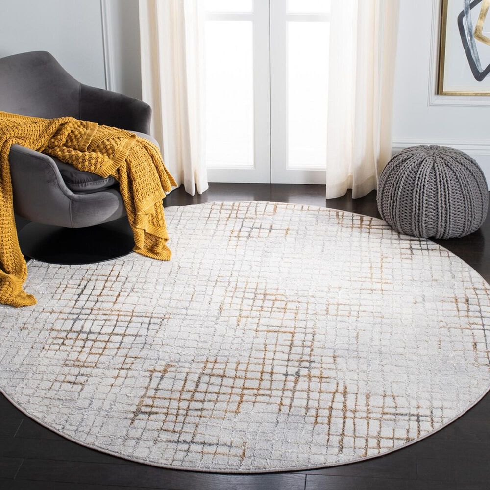 Safavieh Orchard ORC672 6&#39;7&quot; Round Grey and Gold Area Rug, , large