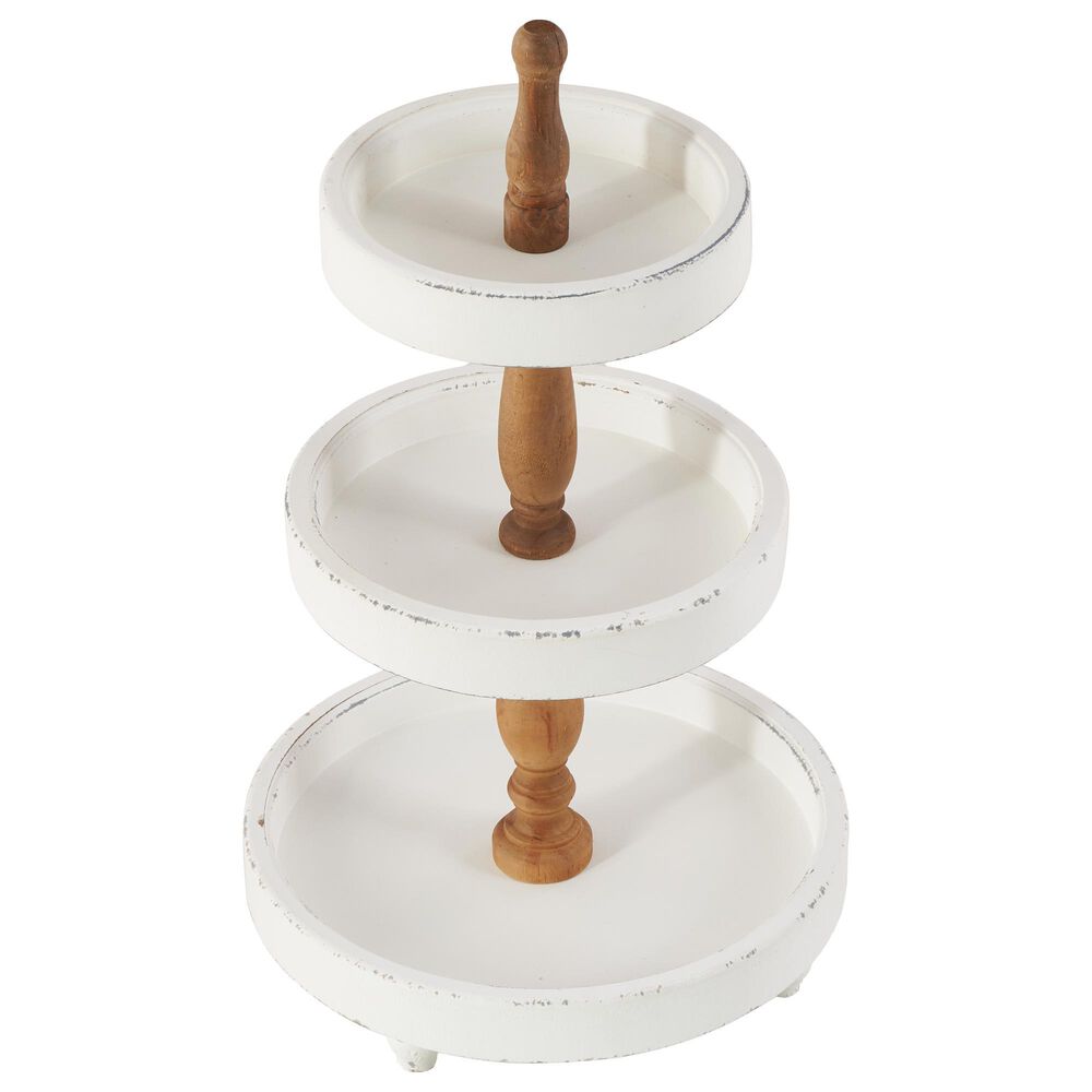 Maple and Jade 3-Level Tiered Server in Distressed White and Brown, , large