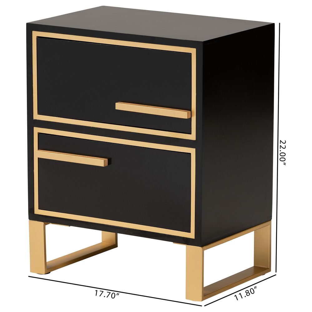 Baxton Studio Giolla 2-Drawer End Table in Black and Gold, , large