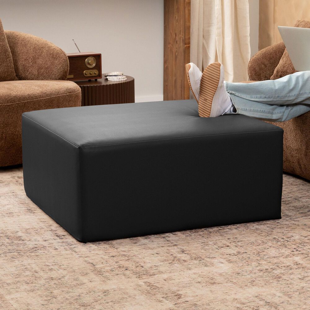 Jaxx Fairlie Faux Leather Ottoman in Black, , large