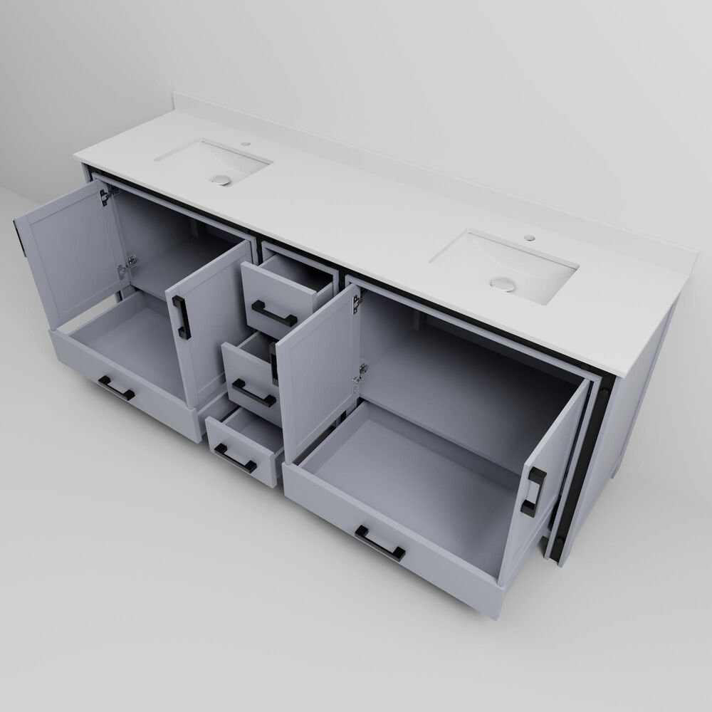 Lexora Home Ziva 84" Double Bathroom Vanity in Dark Grey with 2 cm White Quartz Top and Rectangular Sinks, , large