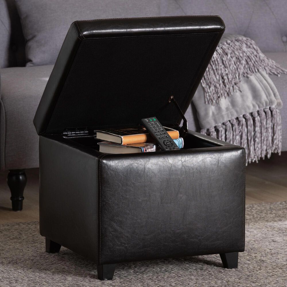 Baxton Studio Small Cube Storage Ottoman in Dark Brown, , large