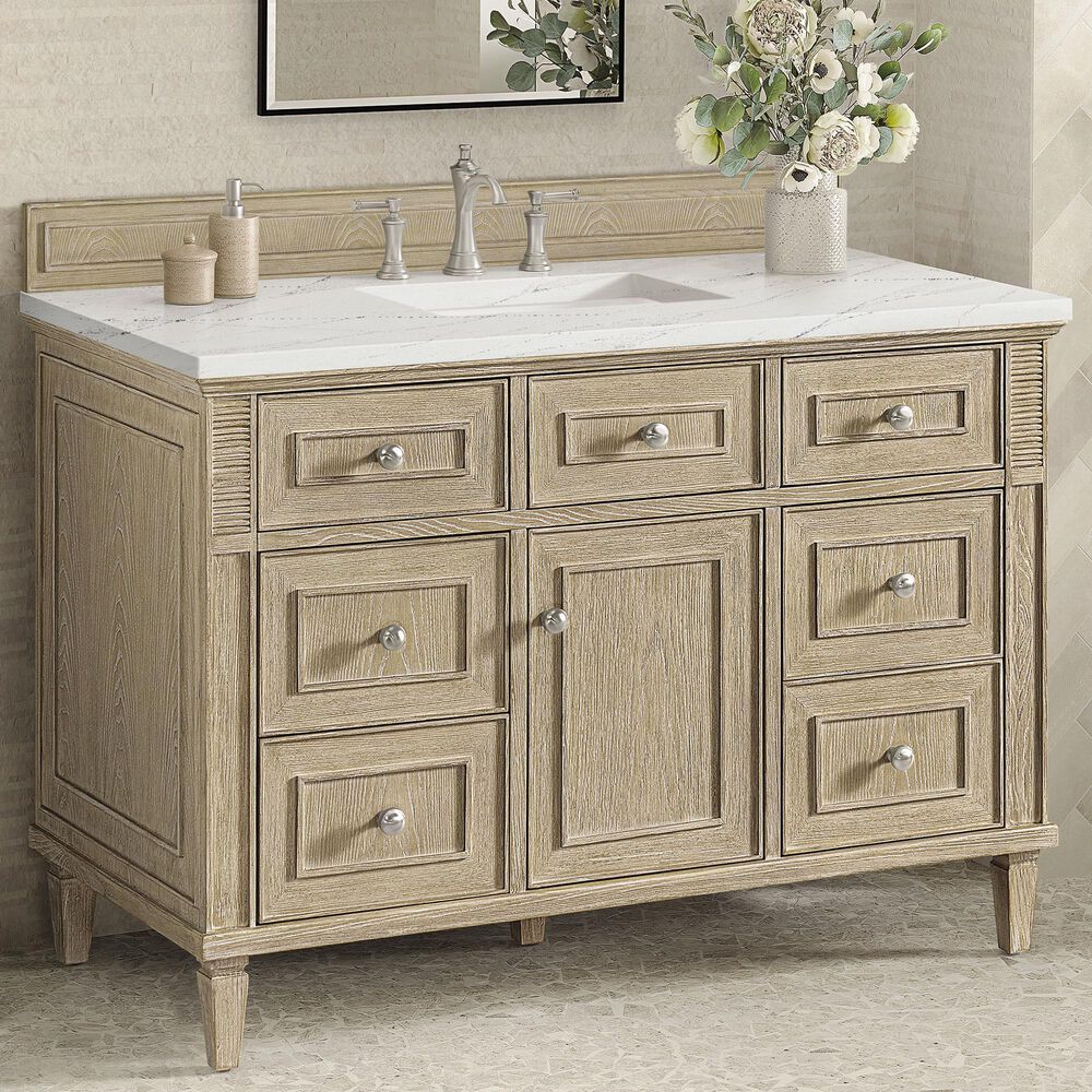 James Martin Vanities Lorelai 48&quot; Single Vanity with Whitewashed Oak with 3 cm Ethereal Noctis Quartz Top, , large