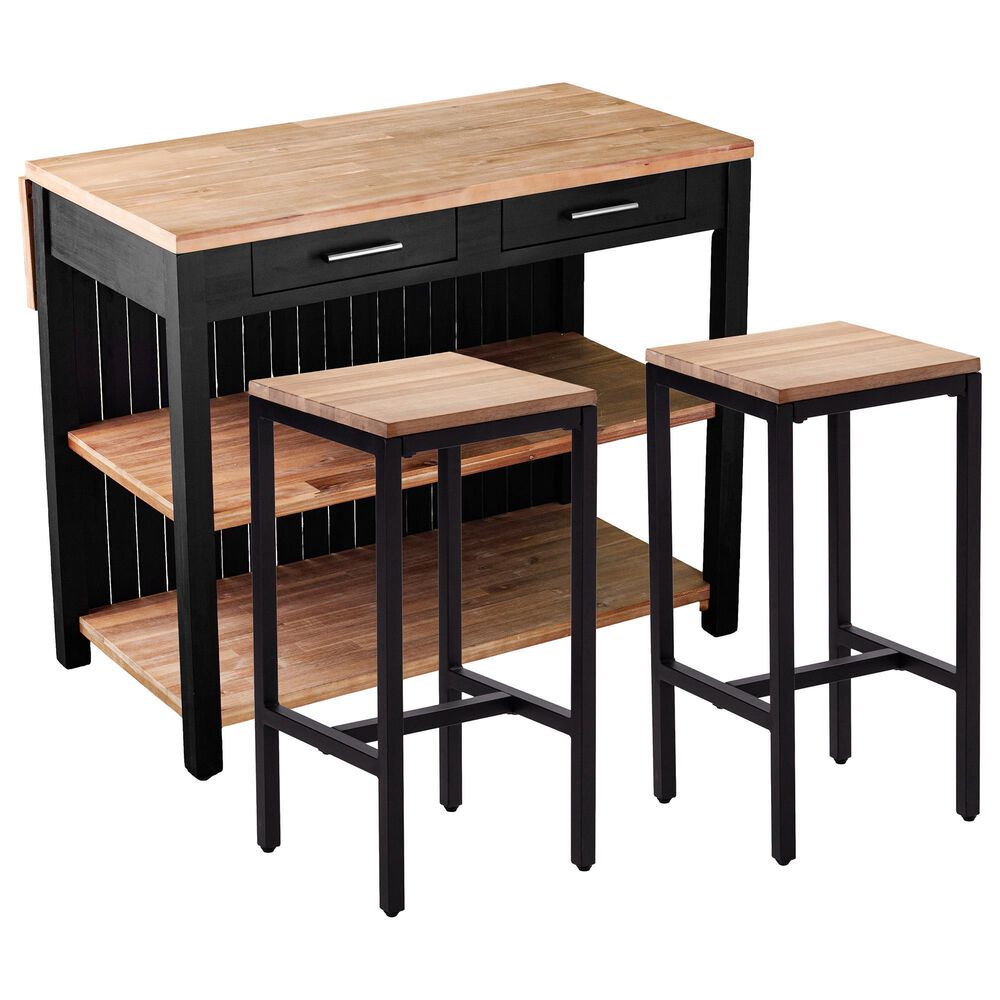Southern Enterprises Berinsly 3-Piece Expandable Freestanding Kitchen Island Set in Black and Natural, , large