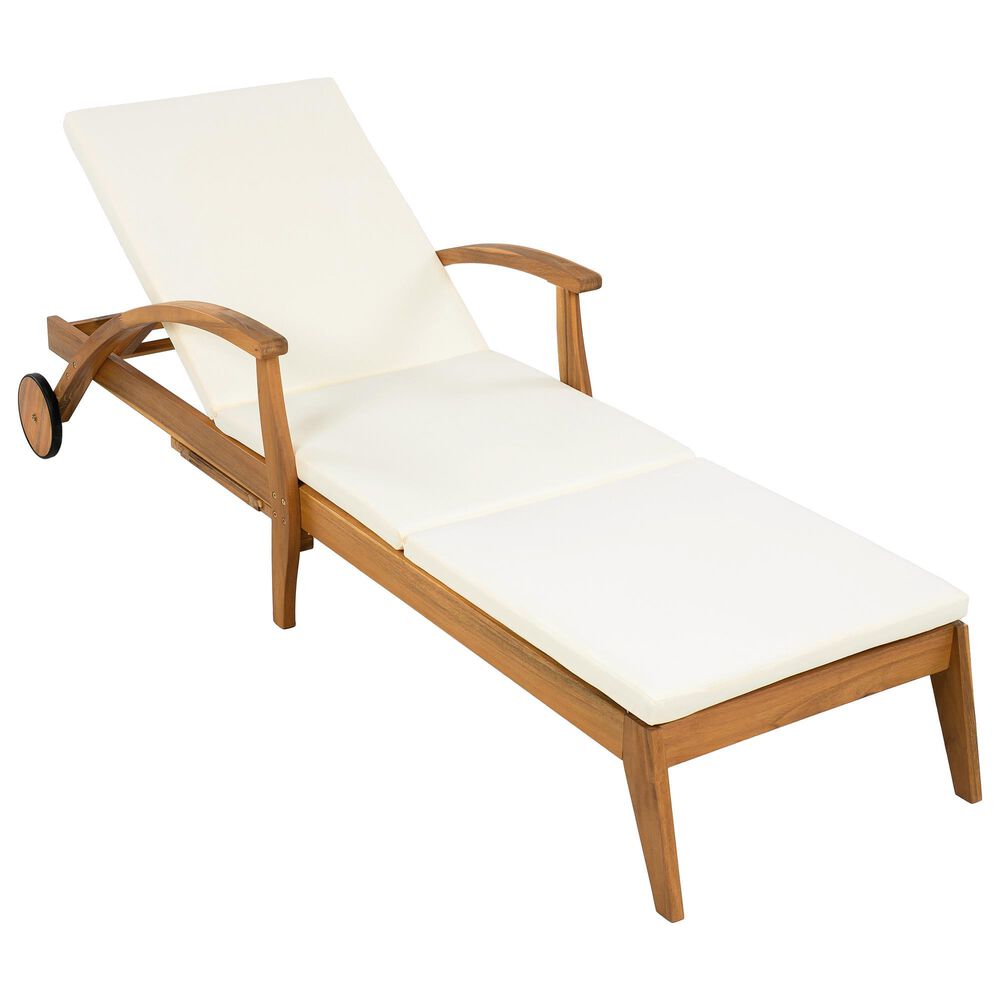 Hearth and Haven Outdoor Chaise Lounge with Armrest in Cream, , large