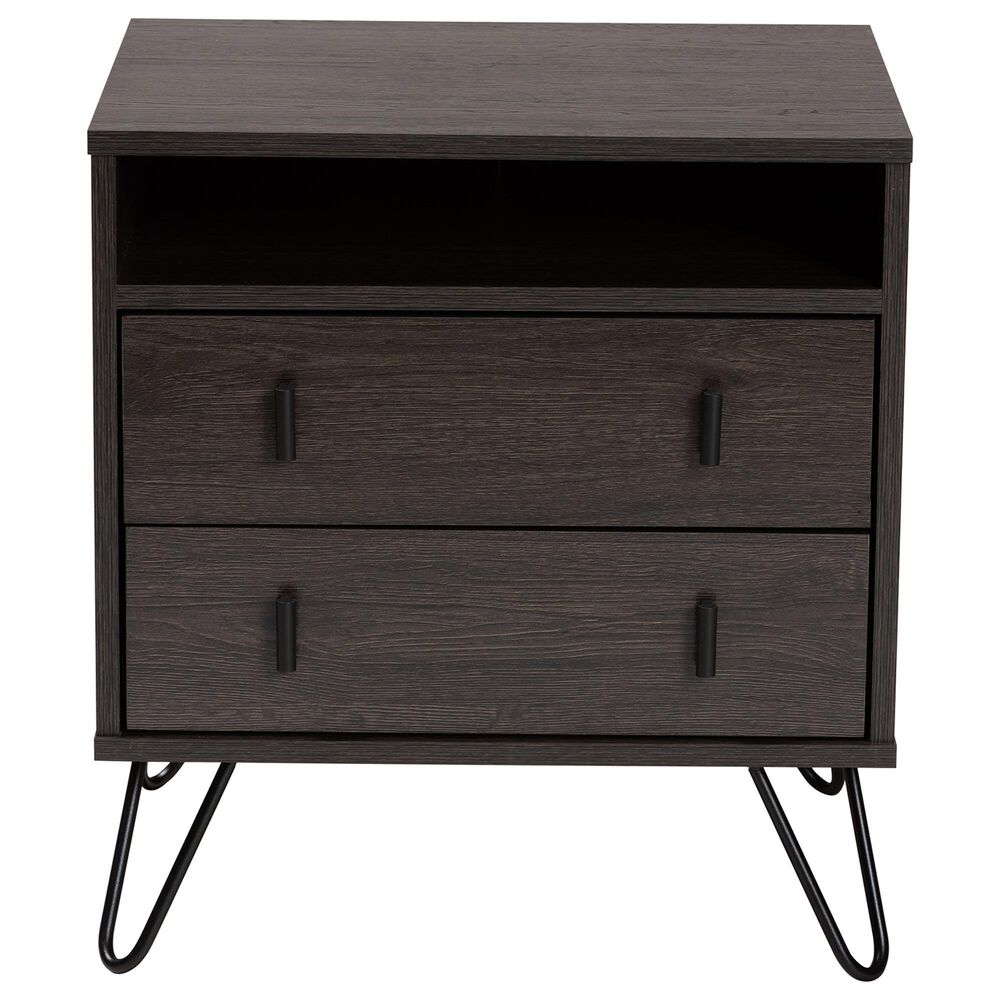 Baxton Studio Glover 2-Drawer Nightstand in Dark Brown and Black, , large