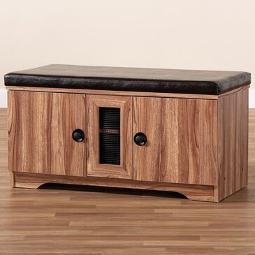 Baxton Studio Valina 2 Door Shoe Storage Bench in Brown, , large
