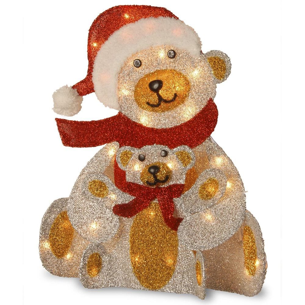 National Tree Pre-Lit 24" Silver Fabric Bear Decoration, , large