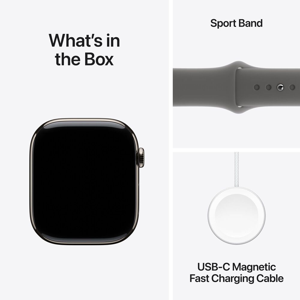 Apple Watch Series 10 GPS + Cellular 46mm Natural Titanium Case with Stone Gray Sport Band - S/M, , large