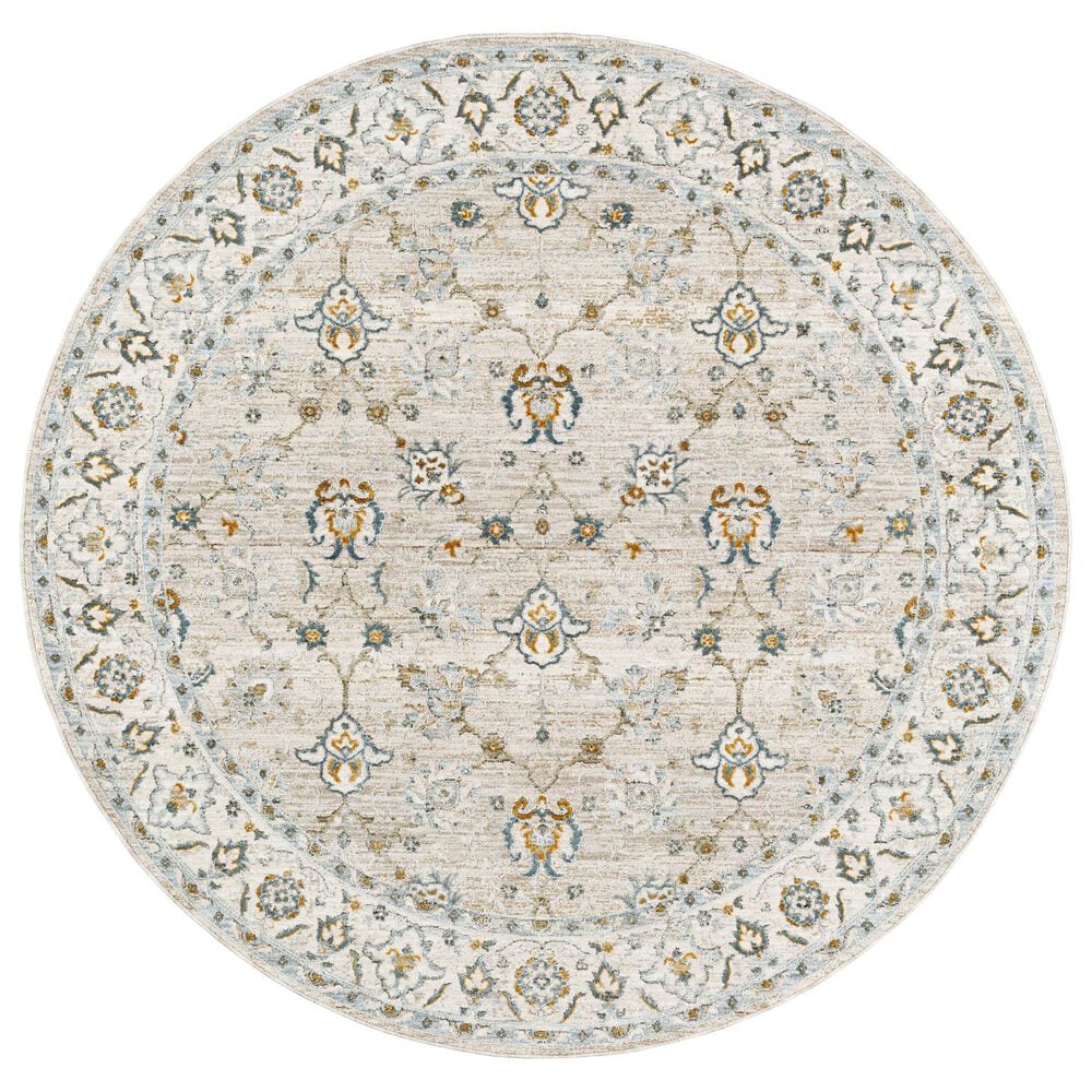 Surya Dresden Taupe, Off-White, Dusty Sage, Light Gray, Deep Teal, Olive and Mustard 5&#39;3&quot; Round Area Rug, , large