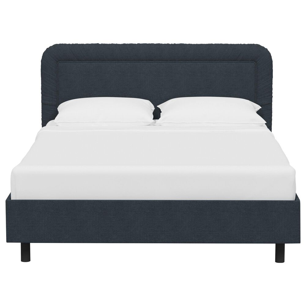 Skyline Furniture King Upholstered Platform Bed in Linen Navy NFM