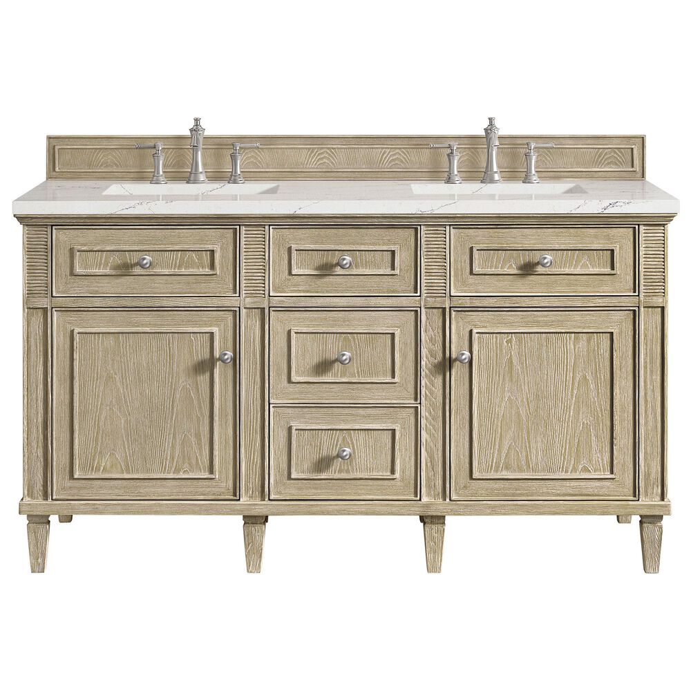 James Martin Vanities Lorelai 60&quot; Double Vanity in Whitewashed Oak with 3 cm Ethereal Noctis Quartz Top, , large