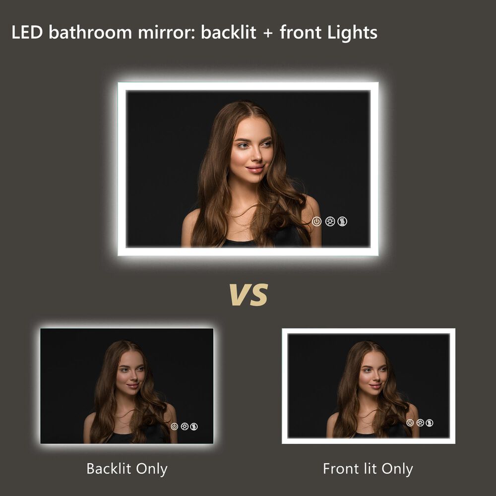 HOMLUX 36" x 24" LED Bathroom Vanity Mirror in Silver, , large