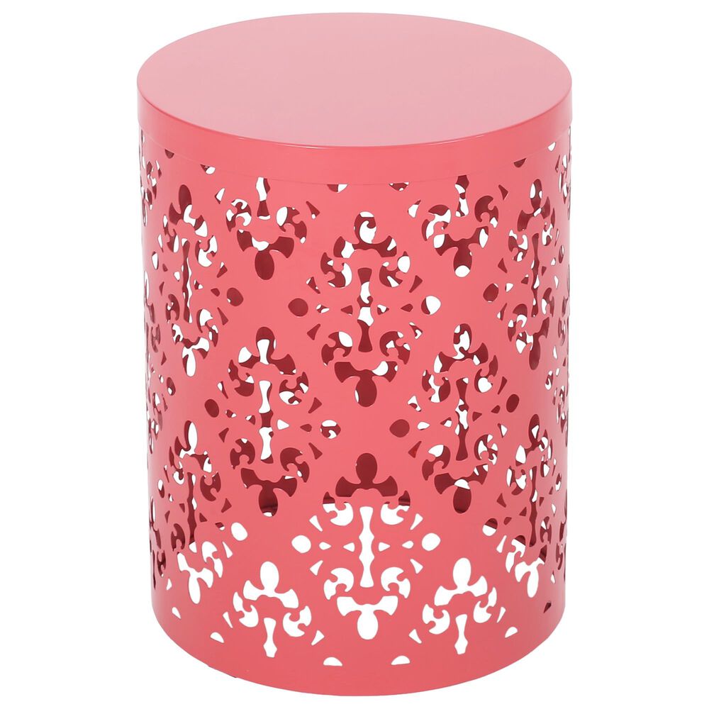 Hearth and Haven Outdoor End Table with Floral Pattern in Coral, , large