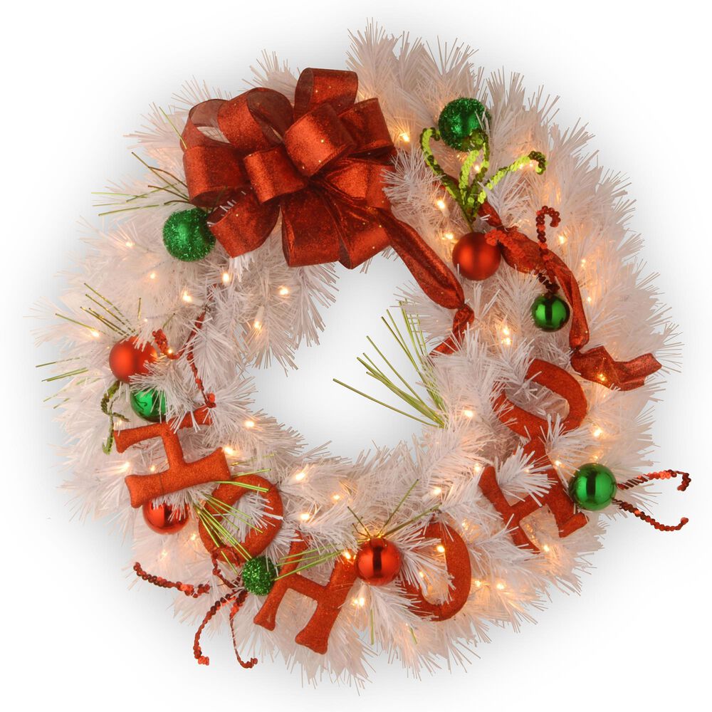 National Tree 24" Ho Ho Ho Wreath with Battery Operated Warm White LED Lights, , large