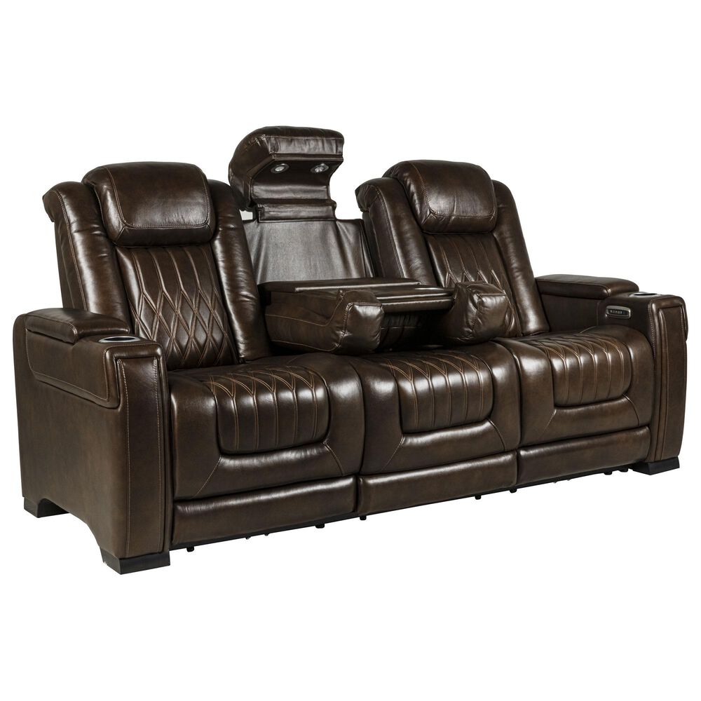 Frankfurt Furniture Leather Power Reclining Sofa with Power Headrest in Brown, , large