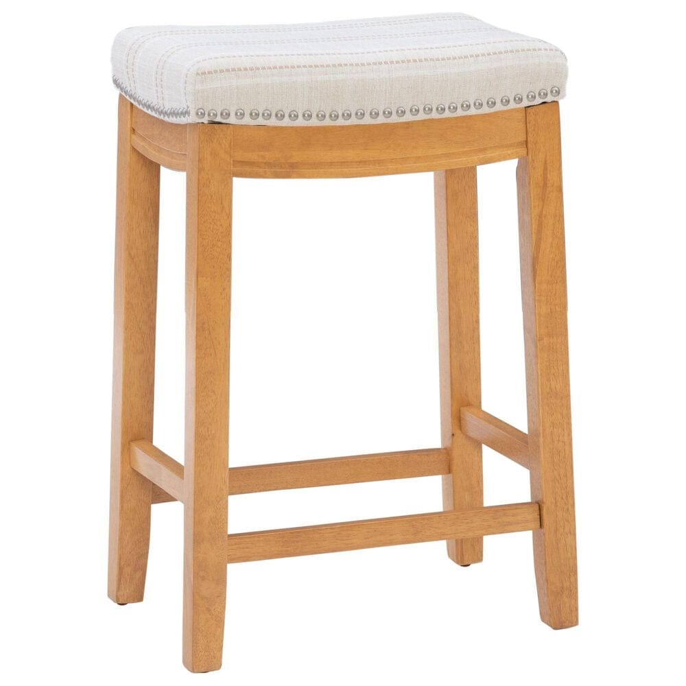 Linon Home Decor Claridge Counter Stool with Striped Beige Cushion in Rustic Brown, , large