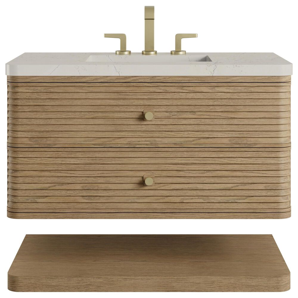 James Martin Allamari 36" Single Bathroom Vanity in Dune Mist with 3 cm Siberian Silestone Top and Rectangular Sink, , large