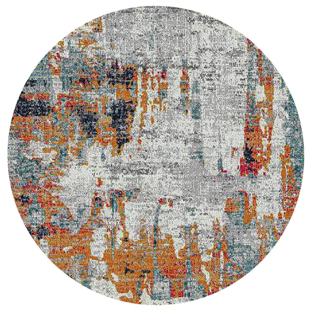 Amer Rugs Montana 7"6" Round Orange and Blue Area Rug, , large