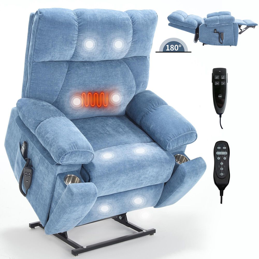 Hearth and Haven Large Power Lift Recliner in Blue, , large