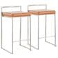 Lumisource Fuji Stackable Counter Stool with Camel Faux Leather Cushion in Brushed Stainless Steel (Set of 2), , large