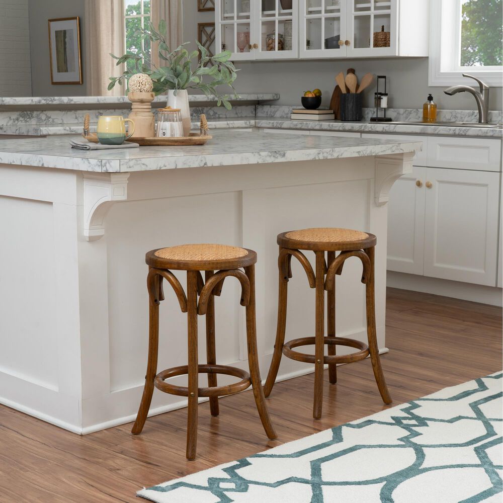 Linon Home Decor Rae Rattan Counter Stool in Rich Walnut, , large