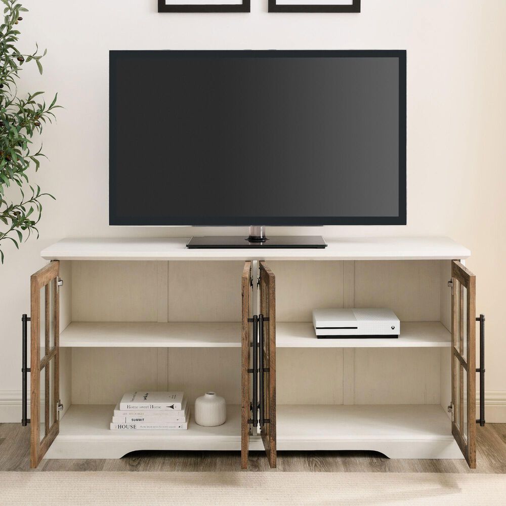 Walker Edison Abigail 58&quot; TV Stand in Brushed White/Rustic Oak, , large