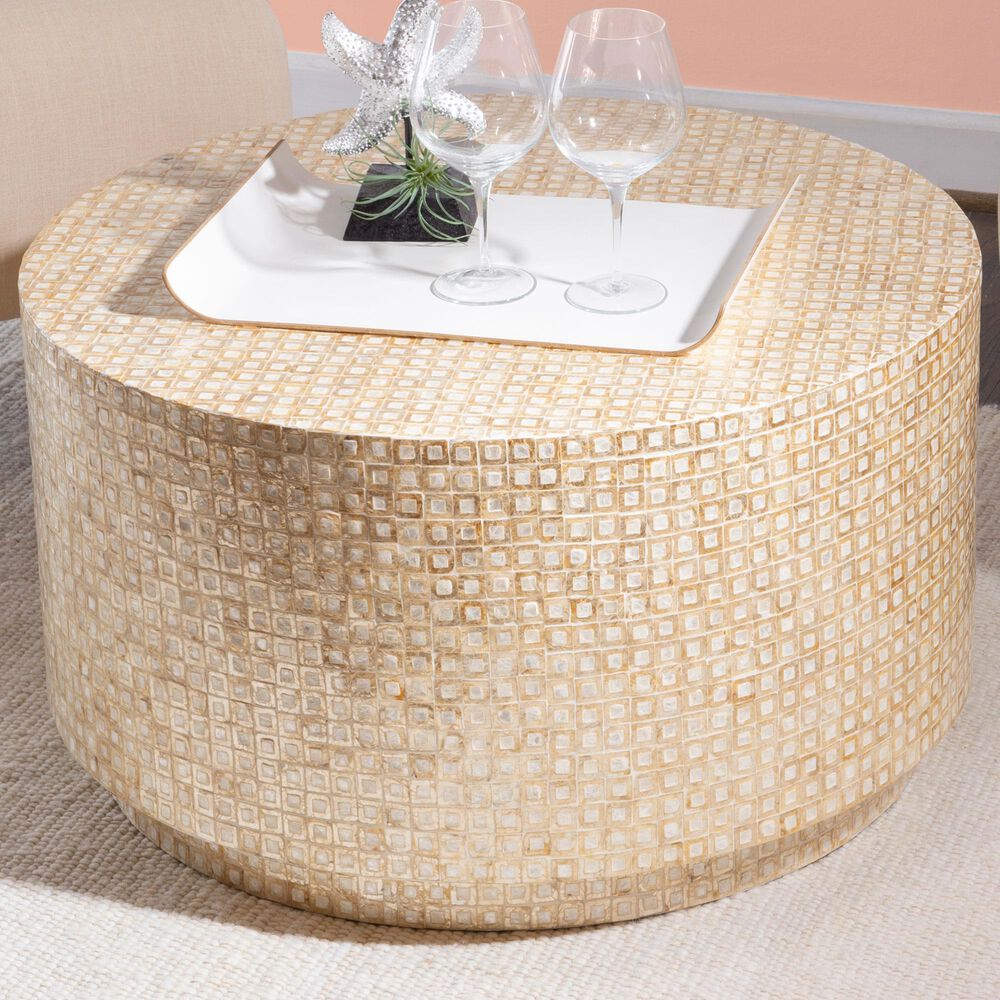 Linon Home Decor Perrin Coffee Table in Gold and Ivory, , large