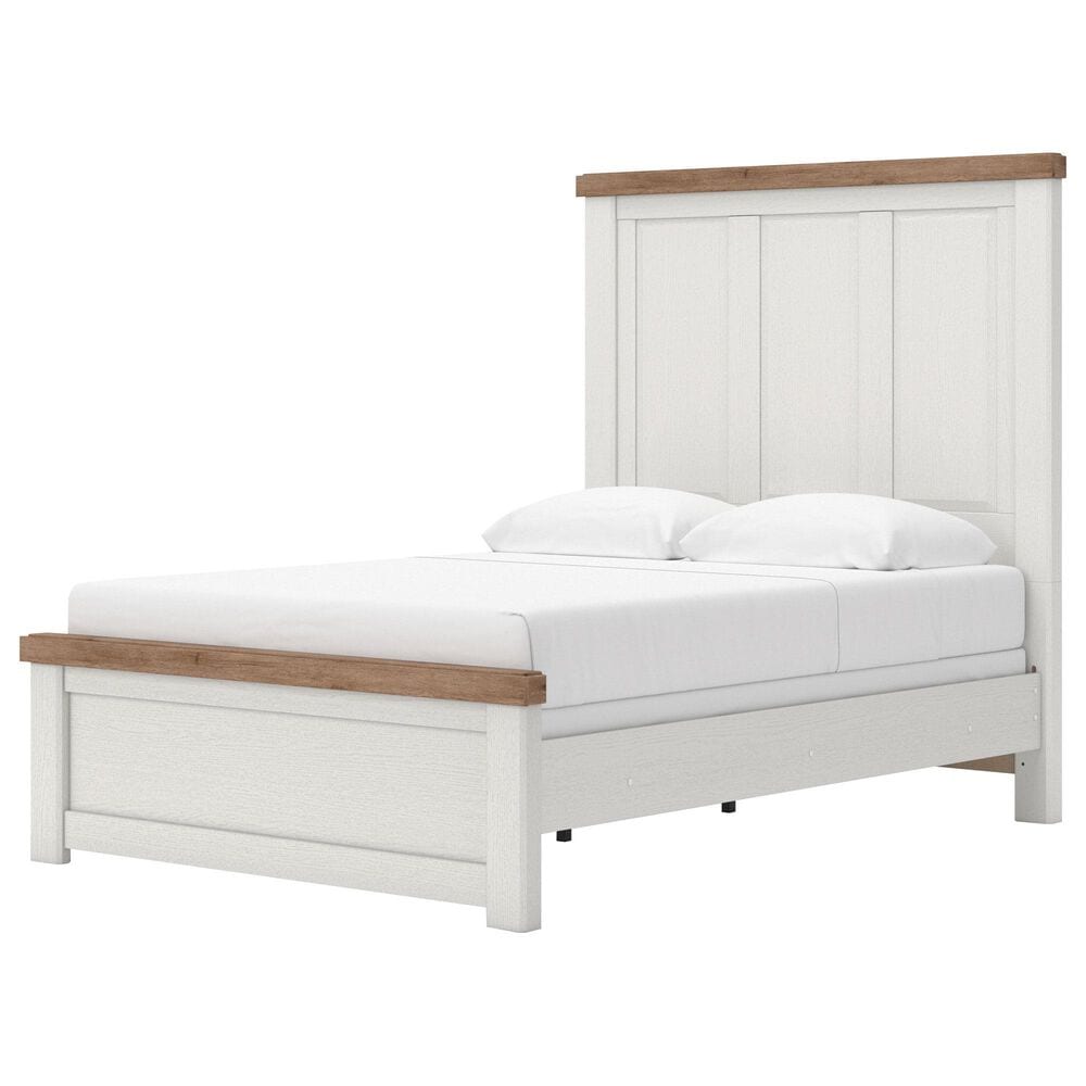 Ashley Savonport Modern Farmhouse Full Panel Bed in White and Brown, , large