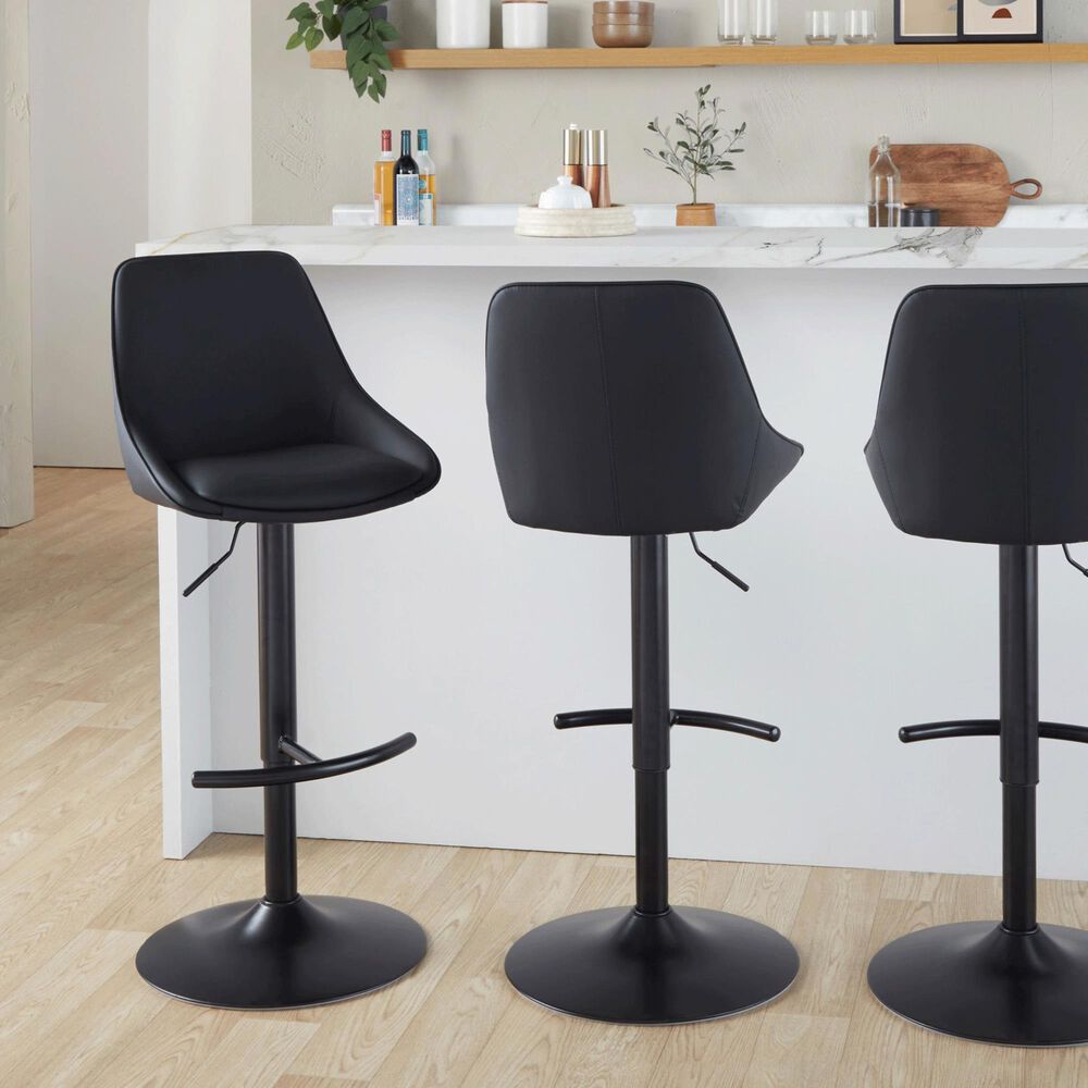 LumiSource Diana Adjustable Barstool with Black Faux Leather Upholstery in Black (Set of 2), , large