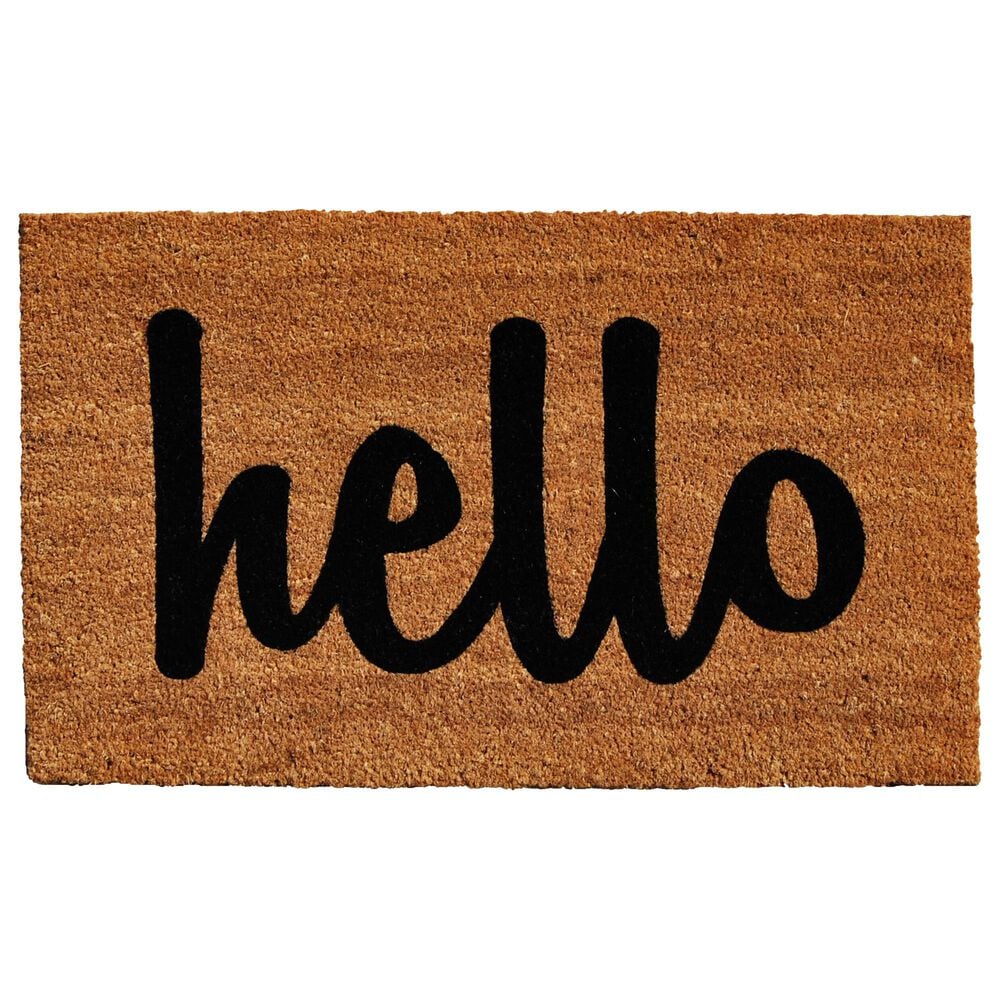 Callaway Script Hello  1"5" x 2"5" Natural and Black Door Mat, , large