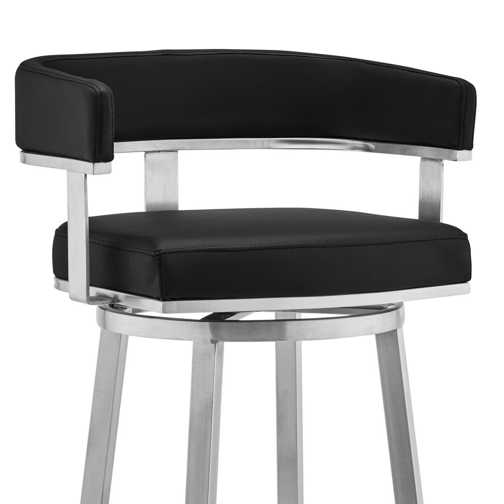 Blue River Lorin 26&quot; Swivel Counter Stool with Black Cushion in Stainless Steel, , large