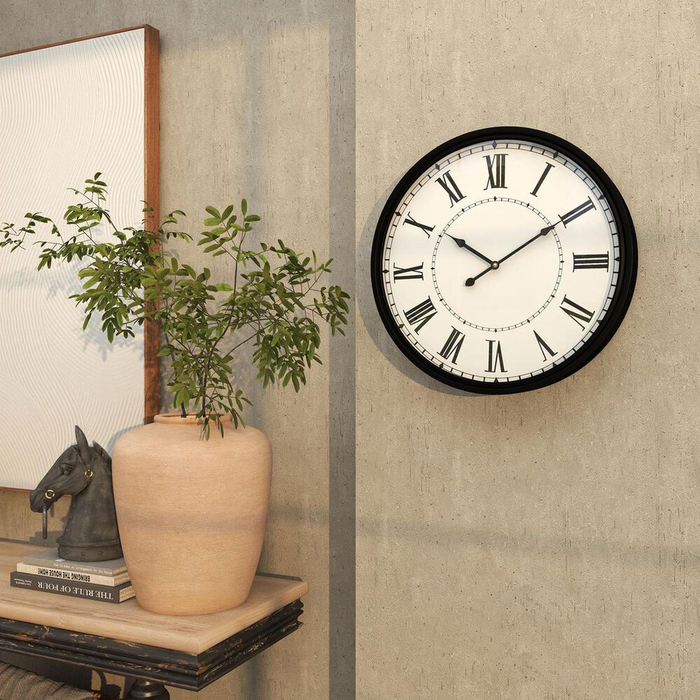 Maple and Jade 20&quot; Decorative Wall Clock in Matte Black and White, , large