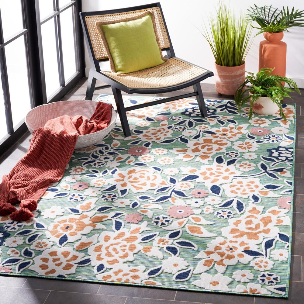 Safavieh Cabana CBN485N 4&#39; x 6&#39; Green and Navy Indoor/Outdoor Area Performance Rug, , large