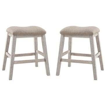 Ashley Skempton Upholstered Counter Stool in Distressed White and Light Brown (Set of 2), , large