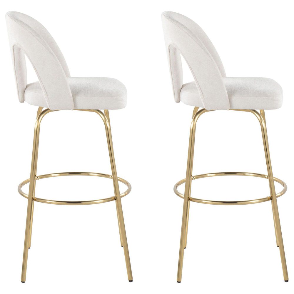 LumiSource Ava Swivel Bar Stool with Snow White Fabric Upholstery in Gold (Set of 2), , large