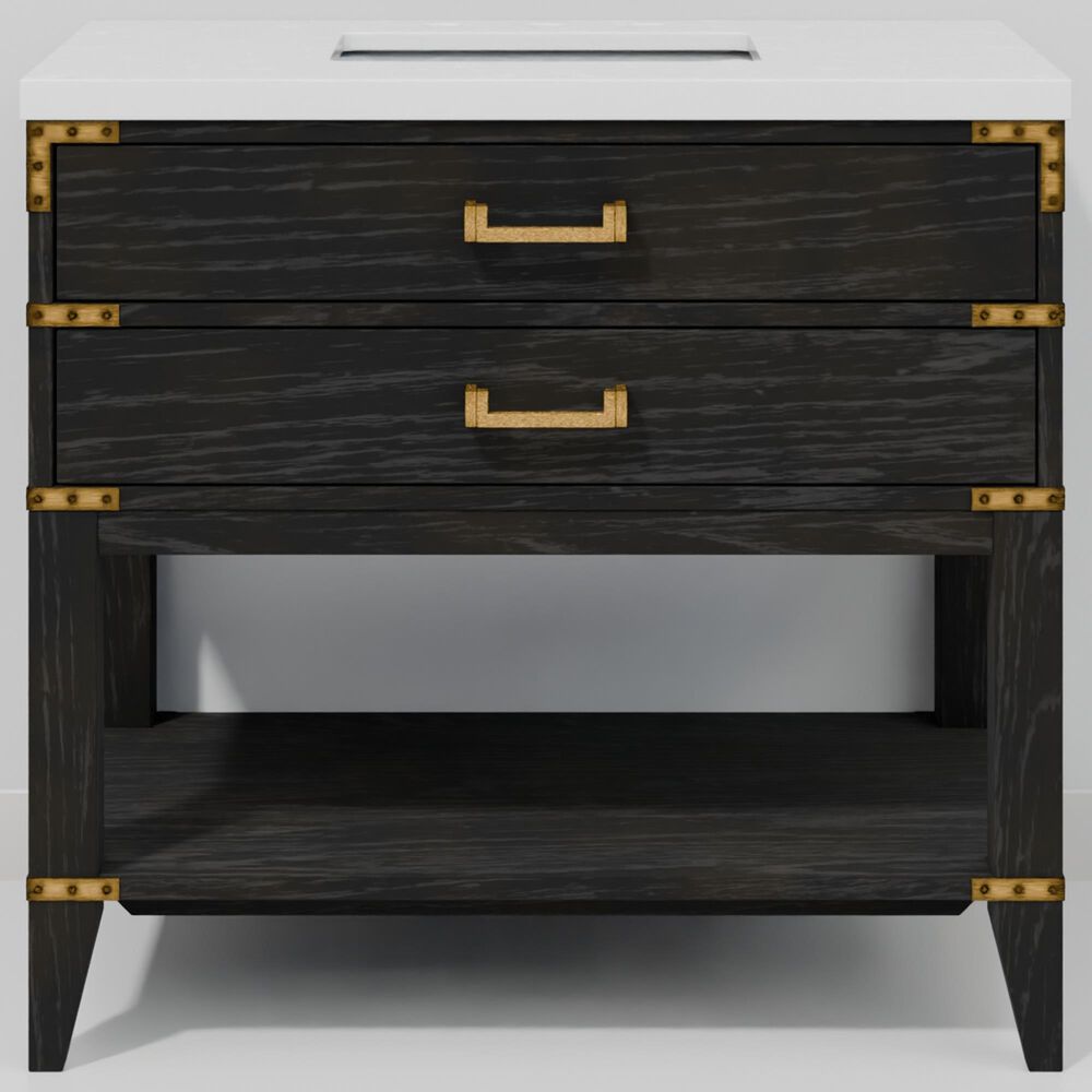 Lexora Home Norwalk 36" Single Bathroom Vanity in Black Oak with White Quartz Top and Rectangular Sink, , large